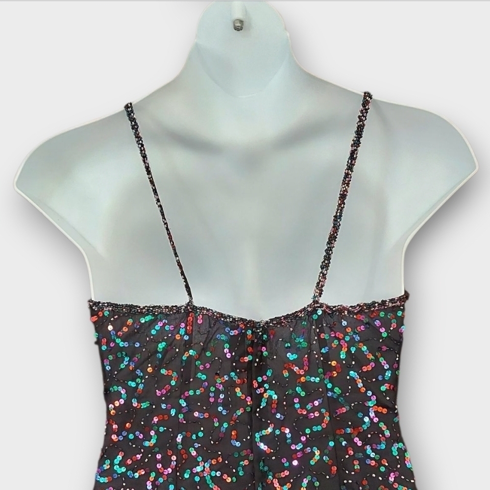 Vintage NOS 90's 100% Silk Colorful Bead And Sequin Mini Dress ~sz L - Picture 5 of 8